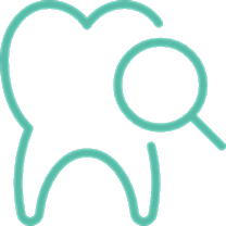 Tooth icon with magnifying glass for examination