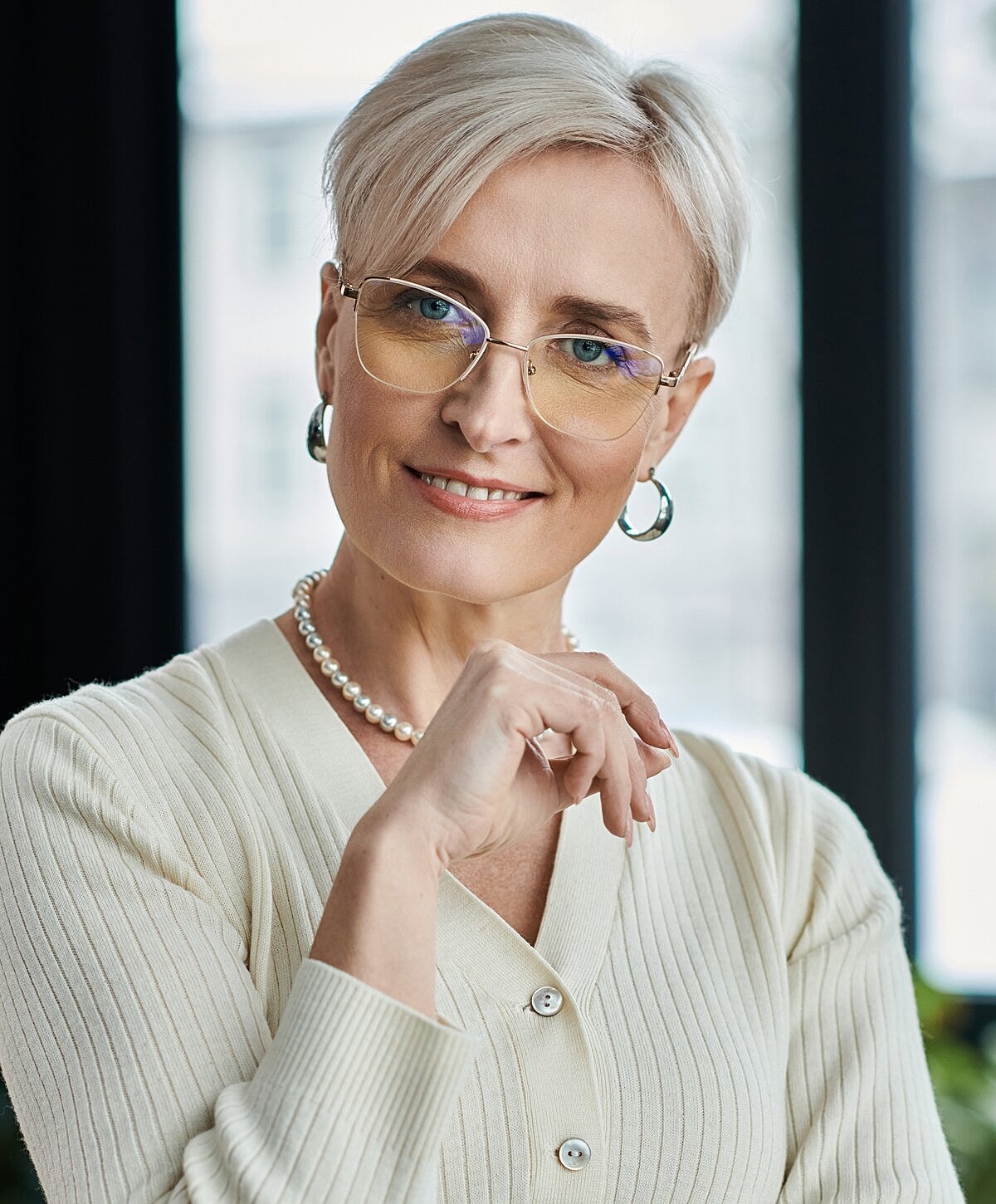 Patient smiling during dental check-up.
