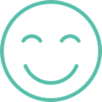 Smiling face icon in teal color.